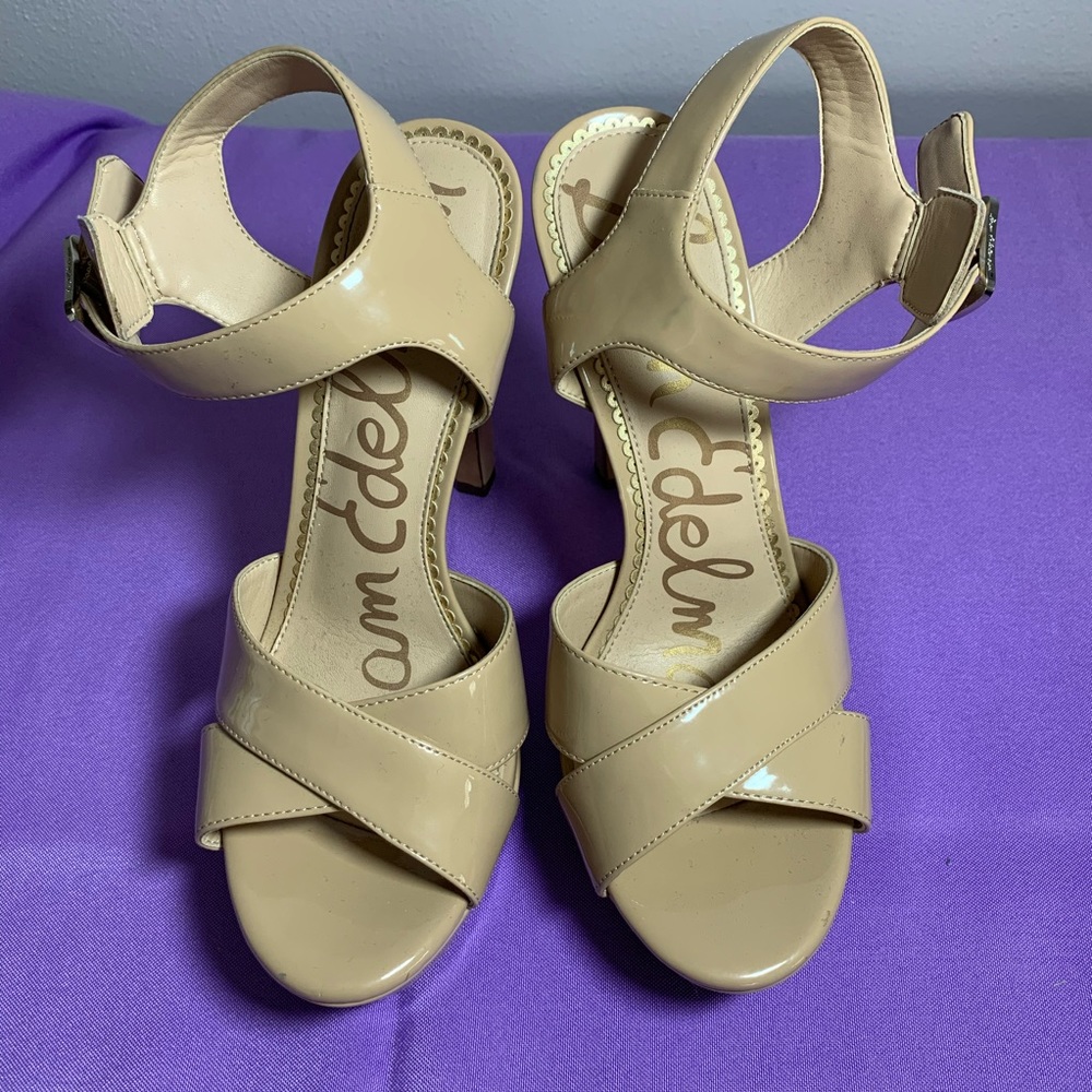 Sam Edelman Nude Patent Platform Sandals